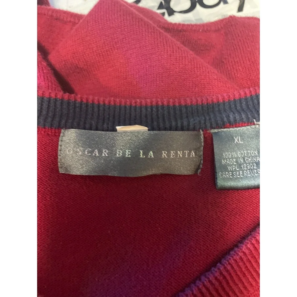 Oscar De La Renta Sweater Vest Mens Extra Large‎ XL Red V Neck Argyle